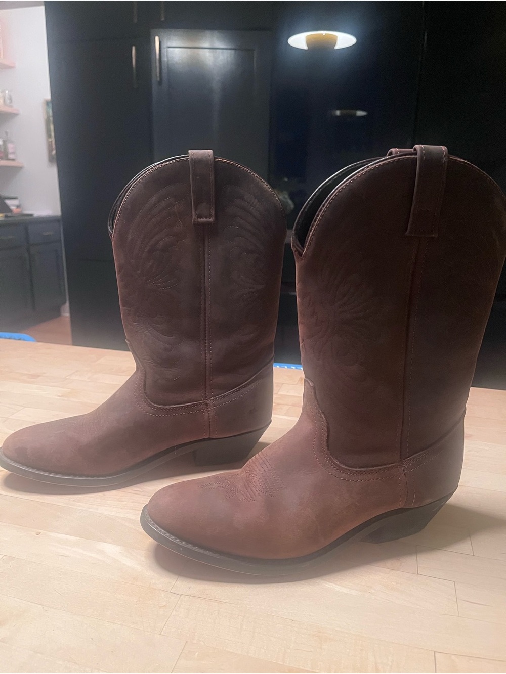 Women’s Brown Leather Cowboy Boots Size 9W Western Ankle Mid-Calf Boots